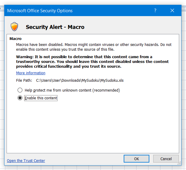 Bước 3: Thiết lập cài đặt Macro cho Excel 1