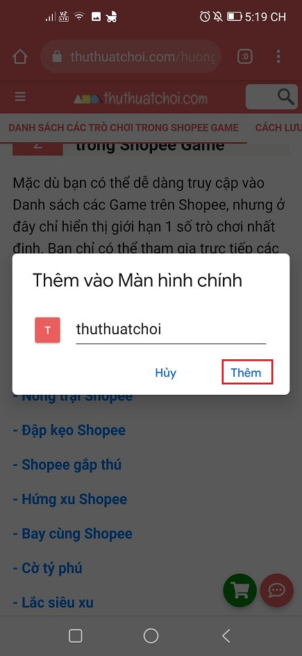 Cách lưu Shopee Games trên điện thoại 1