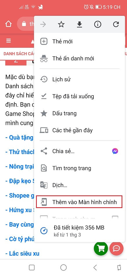 Cách lưu Shopee Games trên điện thoại 0