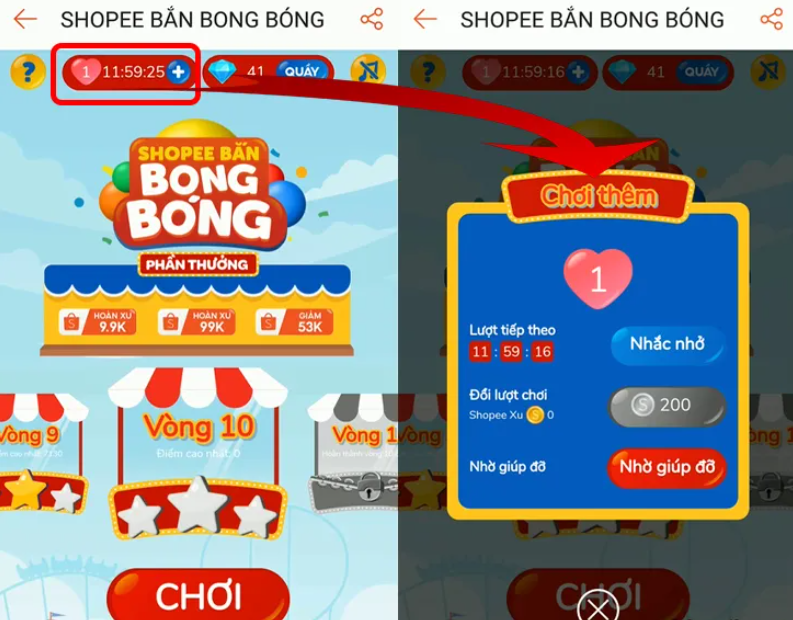 Mua lượt chơi game Bắn Bóng Shopee 0